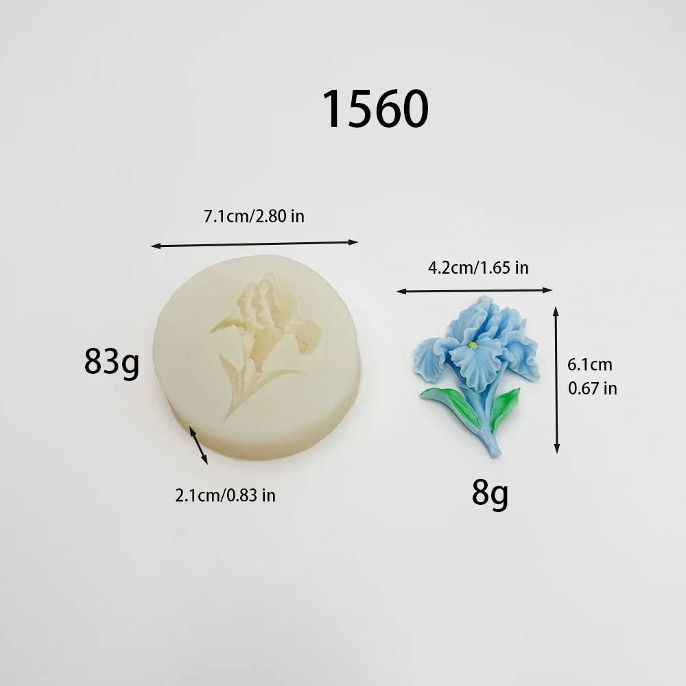 1560 - 带茎叶鸢尾花硅胶模具