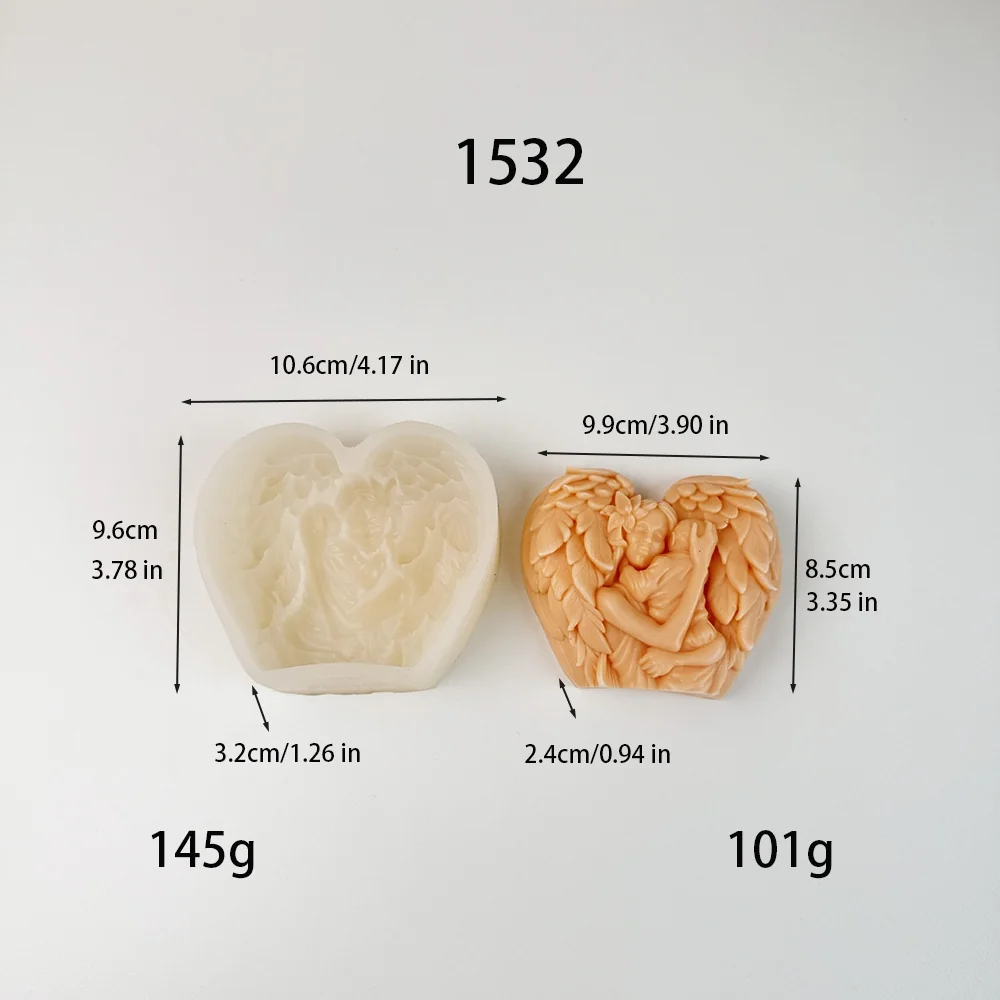 1532 - 翅膀心相拥情侣天使硅胶模具