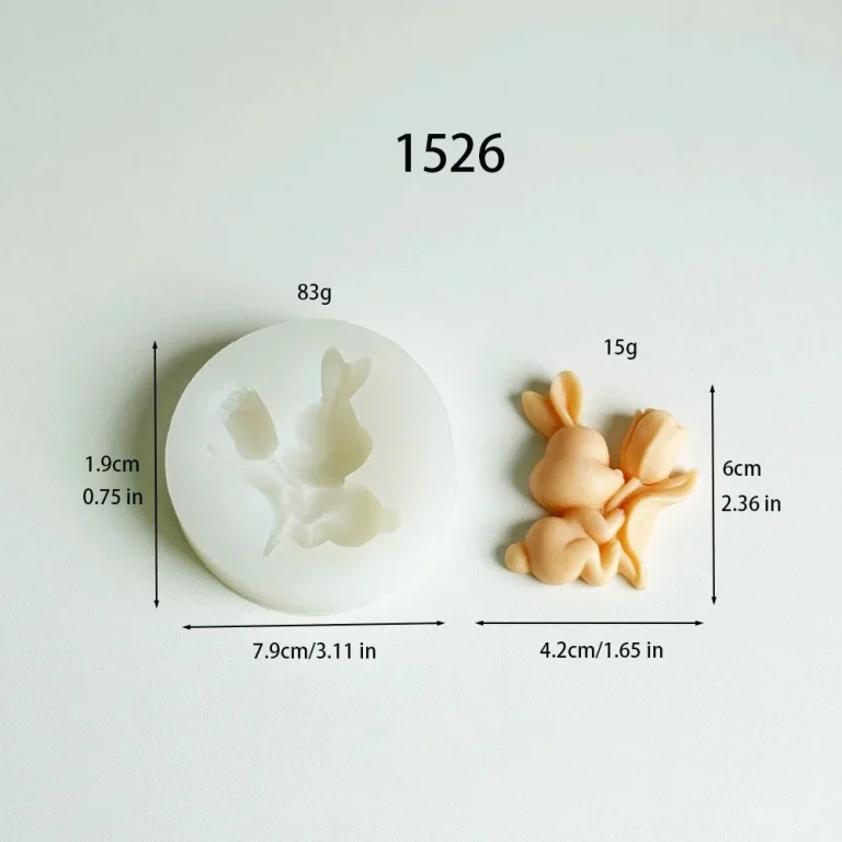 silicone candle mold with rabbit holding tulip design