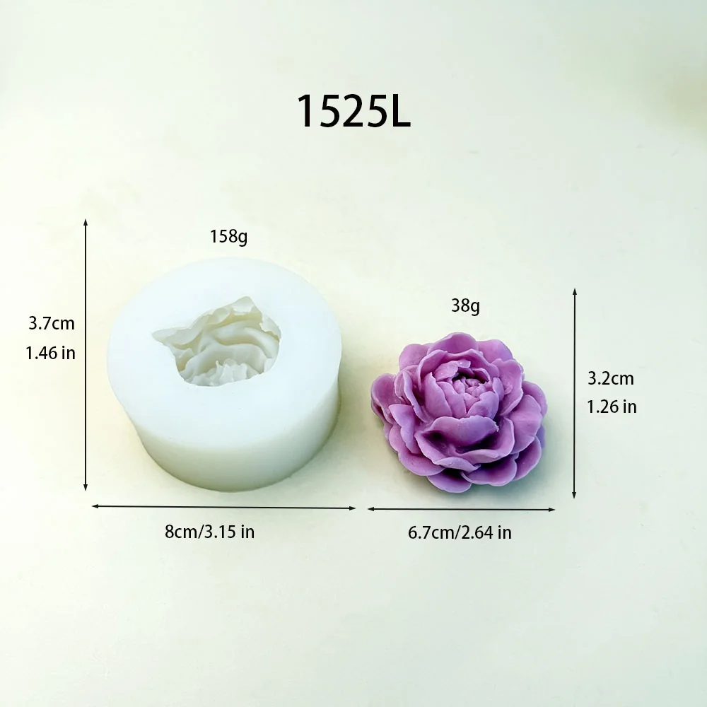 1525L - 立体盛开牡丹花硅胶模具