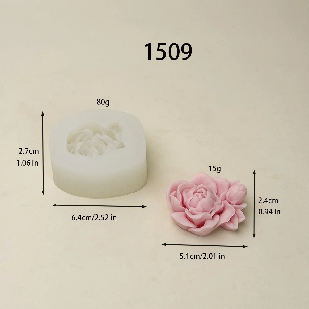 1509 - 牡丹花（带侧边花苞）硅胶模具