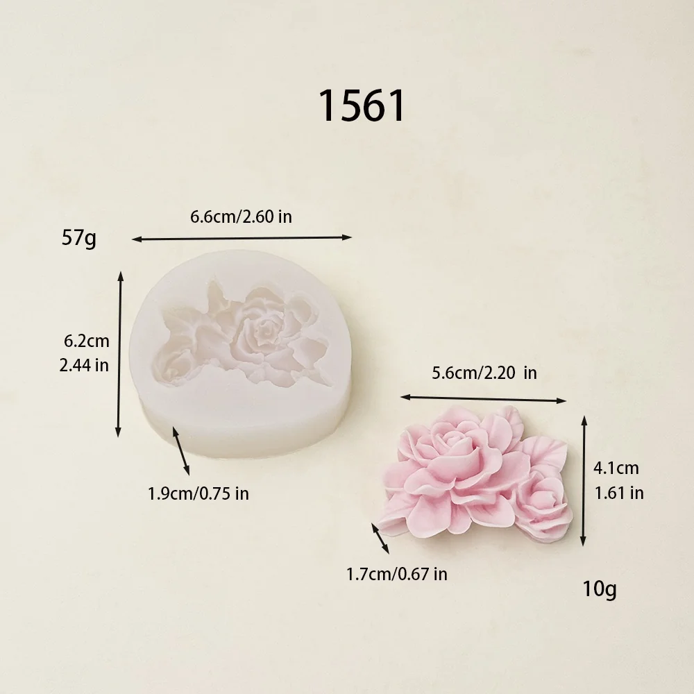 1561 - 连体双玫瑰花硅胶模具