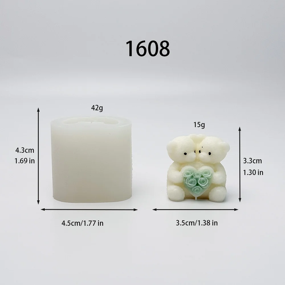 1608 - 双熊捧玫瑰花心硅胶模具