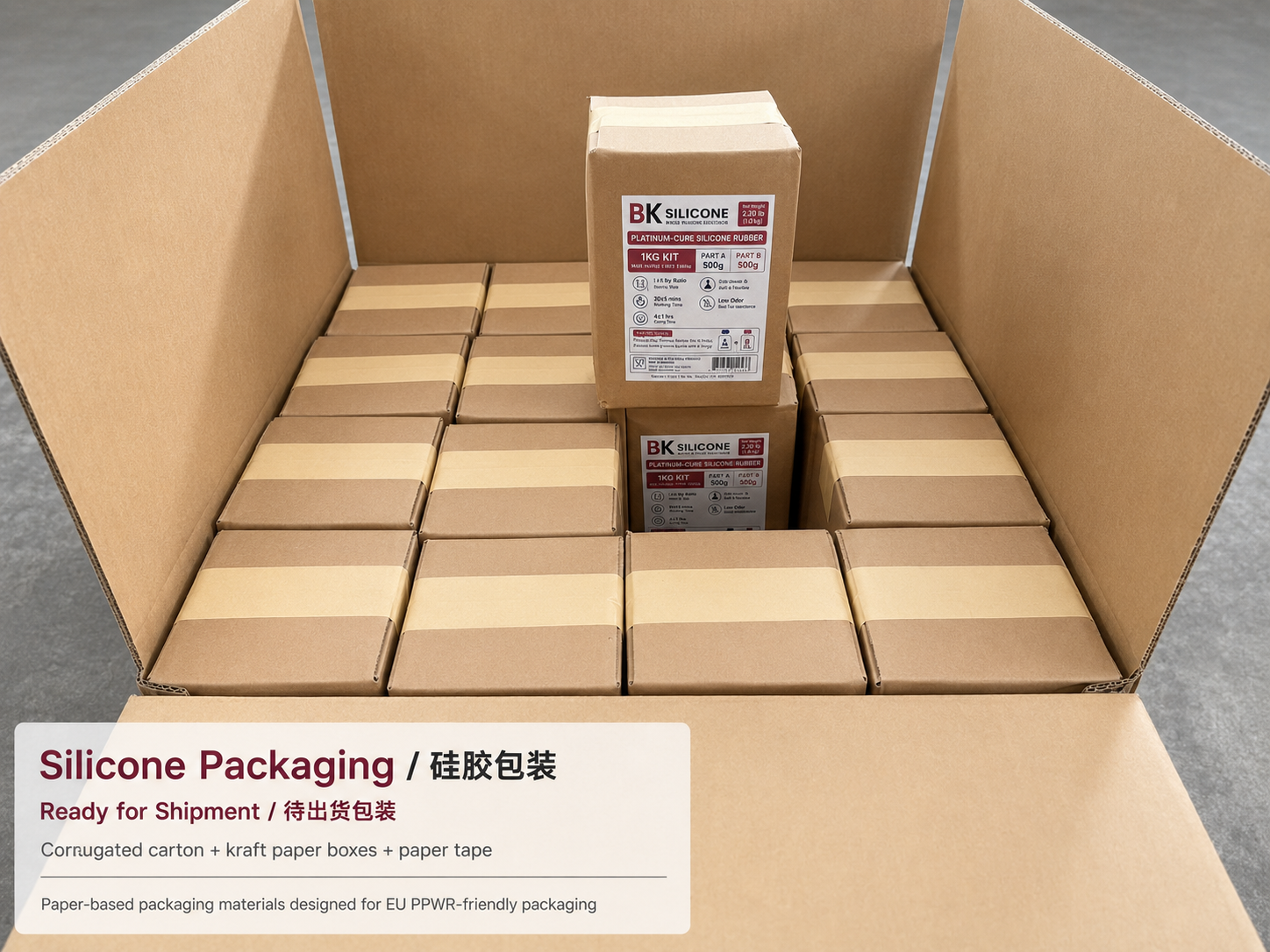 BK Silicone 1KG kits packed inside a corrugated master carton