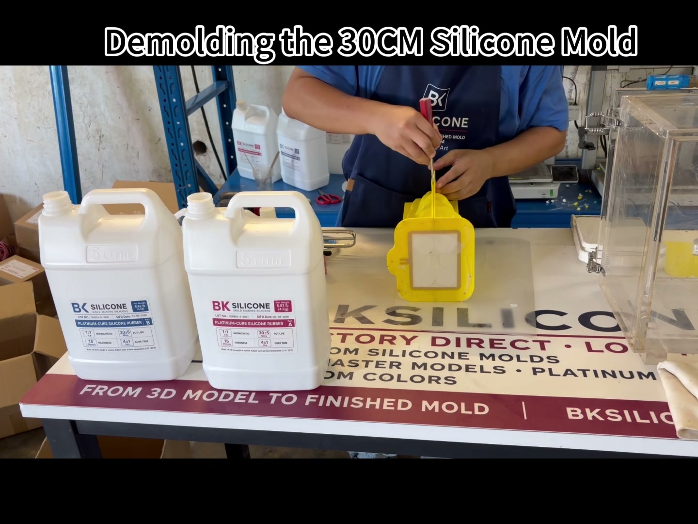 BK Silicone platinum-cure silicone bottles marked 4 plus or minus 1 hours beside the cured Athena mold