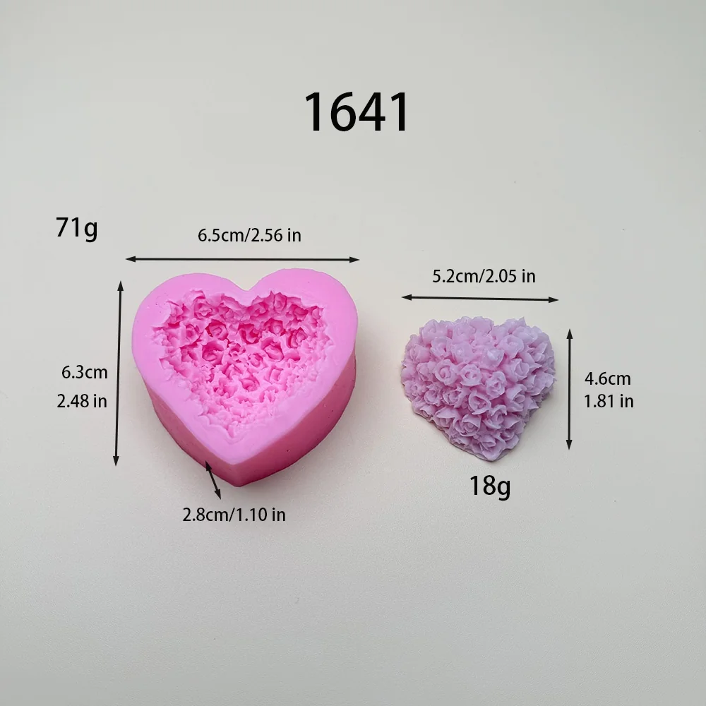 1641 — Розовая форма сердца с плотным рельефом роз