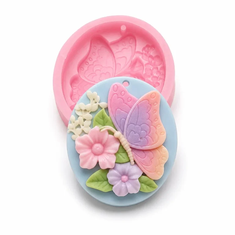 Floral 1-Cavity Butterfly Flower Hanging Tag Silicone Mold for Candle Making