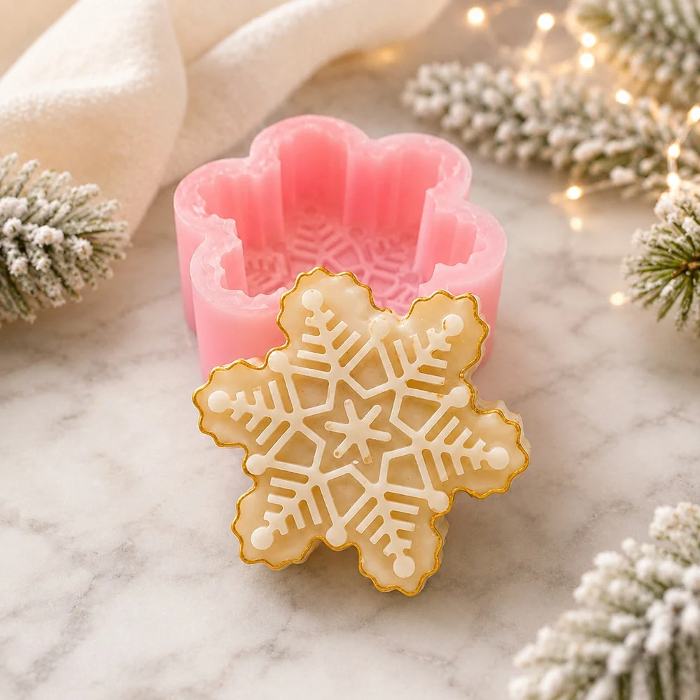 3D Snowflake Silicone Mold for Candle Making 1662 silicone mold detail and cavity