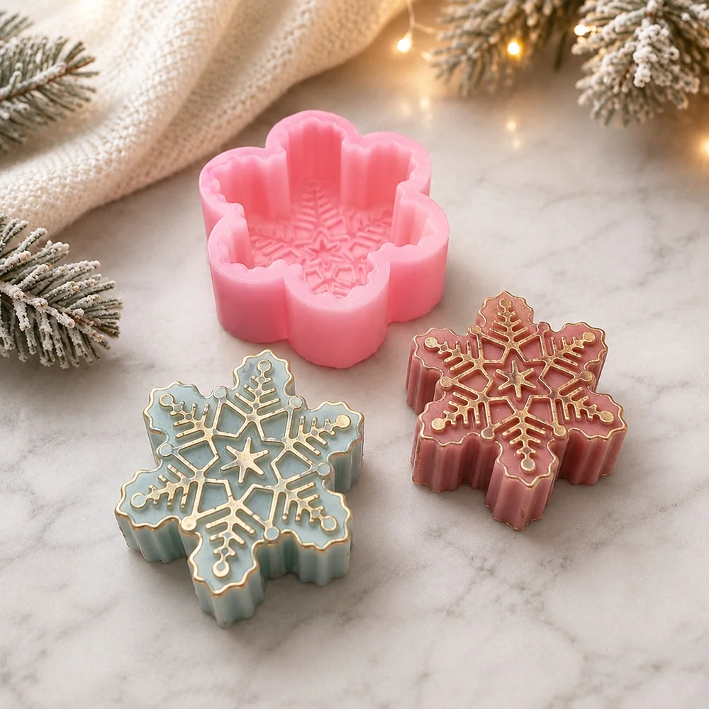 3D Snowflake Silicone Mold for Candle Making 1662 mold in production at BK Silicone workshop