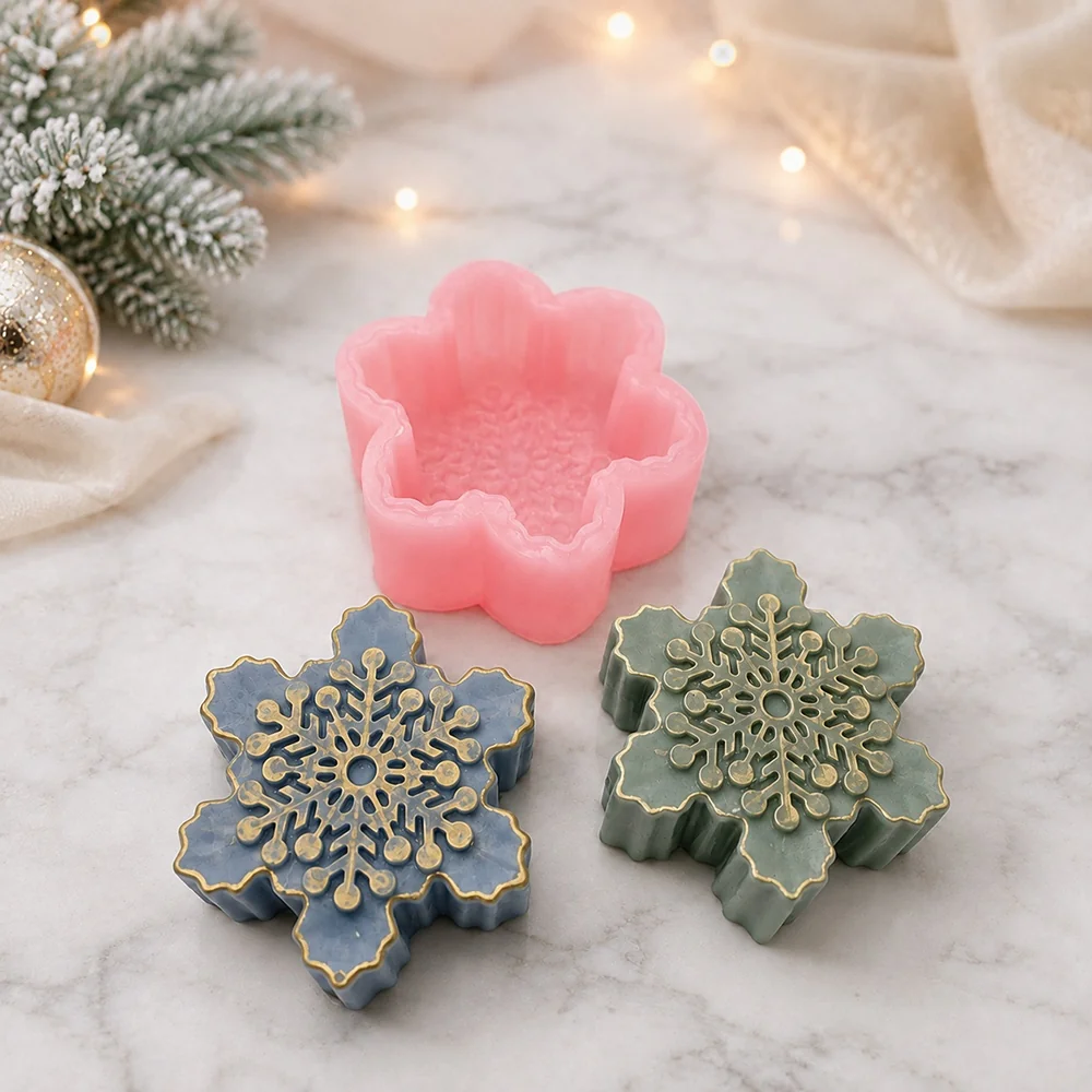 Snowflake Silicone Candle Making Mold 1663 finished casting from the silicone mold
