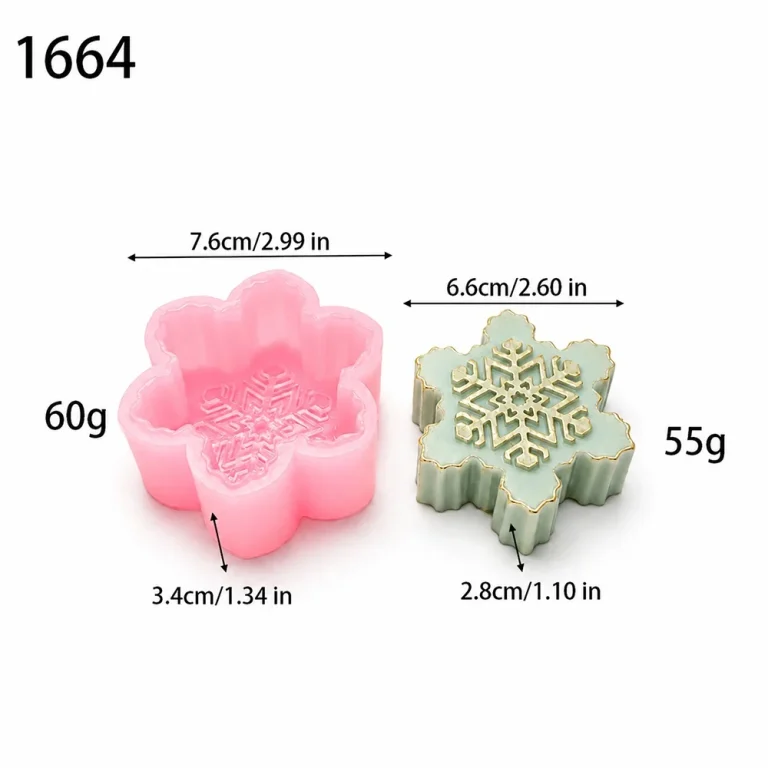 Snowflake Silicone Mold for Handmade Crafts 1664 silicone mold, 最大直径6.6cm×高2.8cm finished size