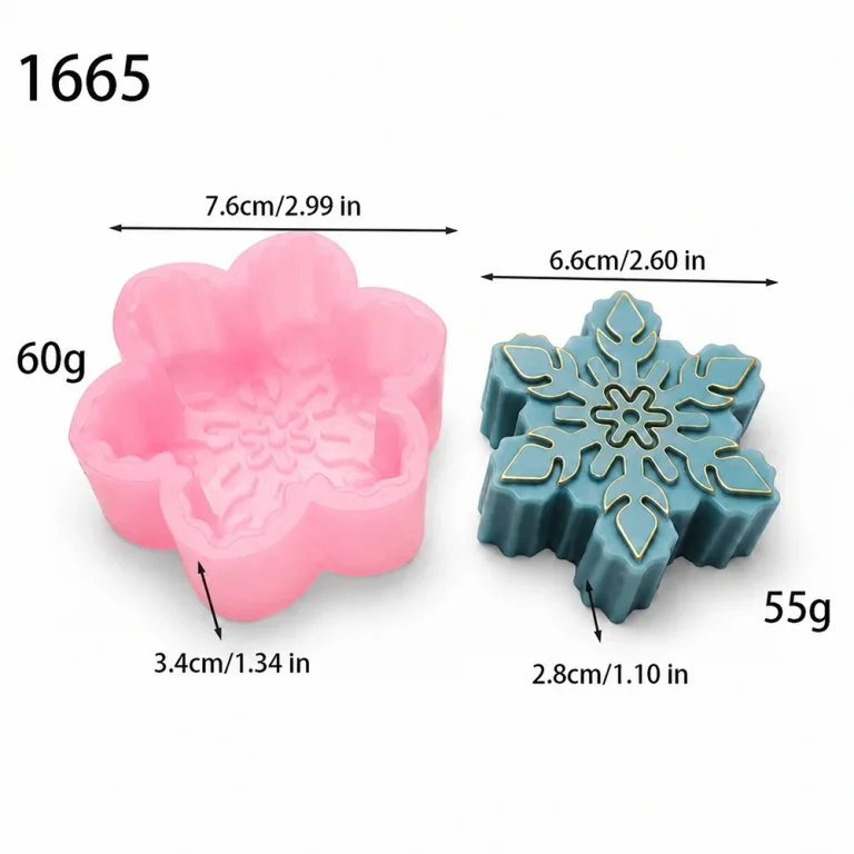 Silicone Candle Mold with Snowflake Design 1665 silicone mold, 6.6cm×2.8cm finished size