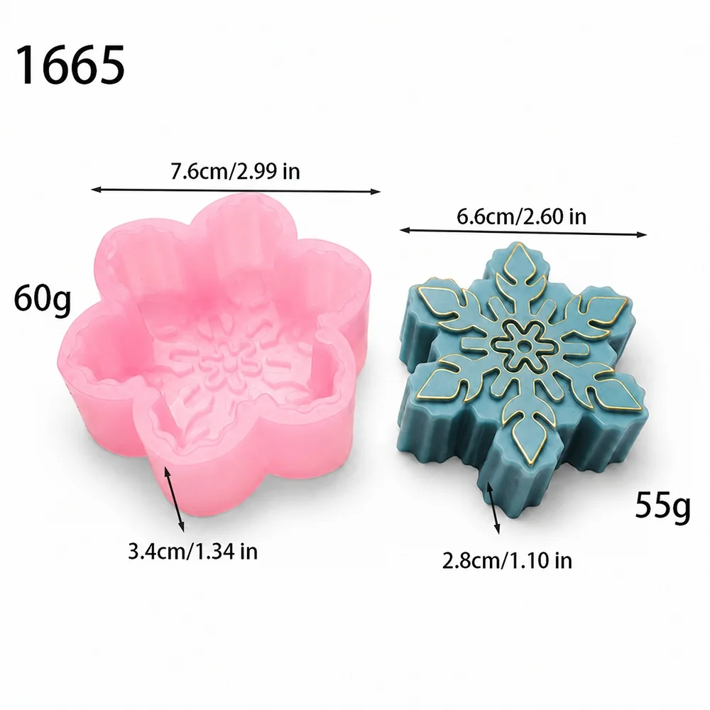 Silicone Candle Mold with Snowflake Design 1665 silicone mold, 6.6cm×2.8cm finished size