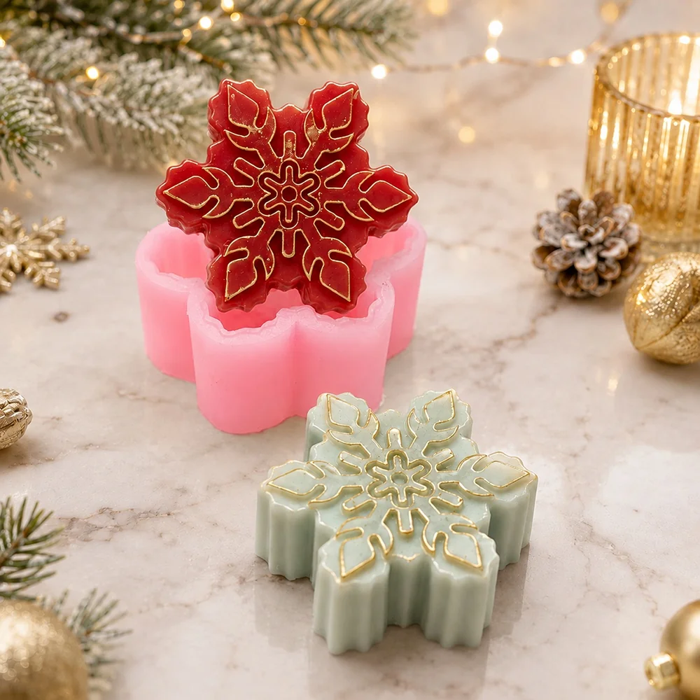 Silicone Candle Mold with Snowflake Design 1665 finished casting from the silicone mold