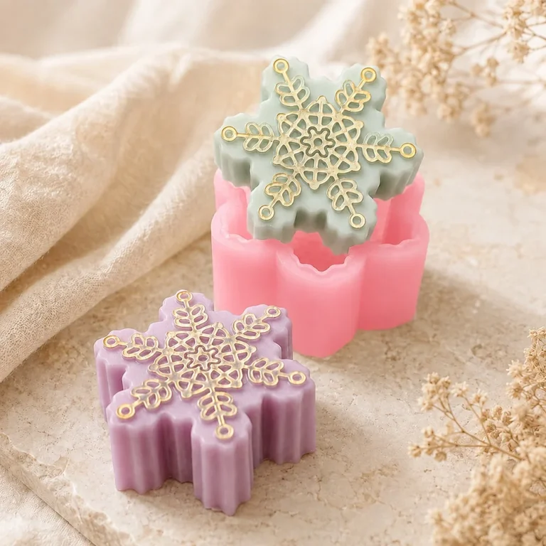 Snowflake Silicone Mold for Candle Making 1666 silicone mold detail and cavity