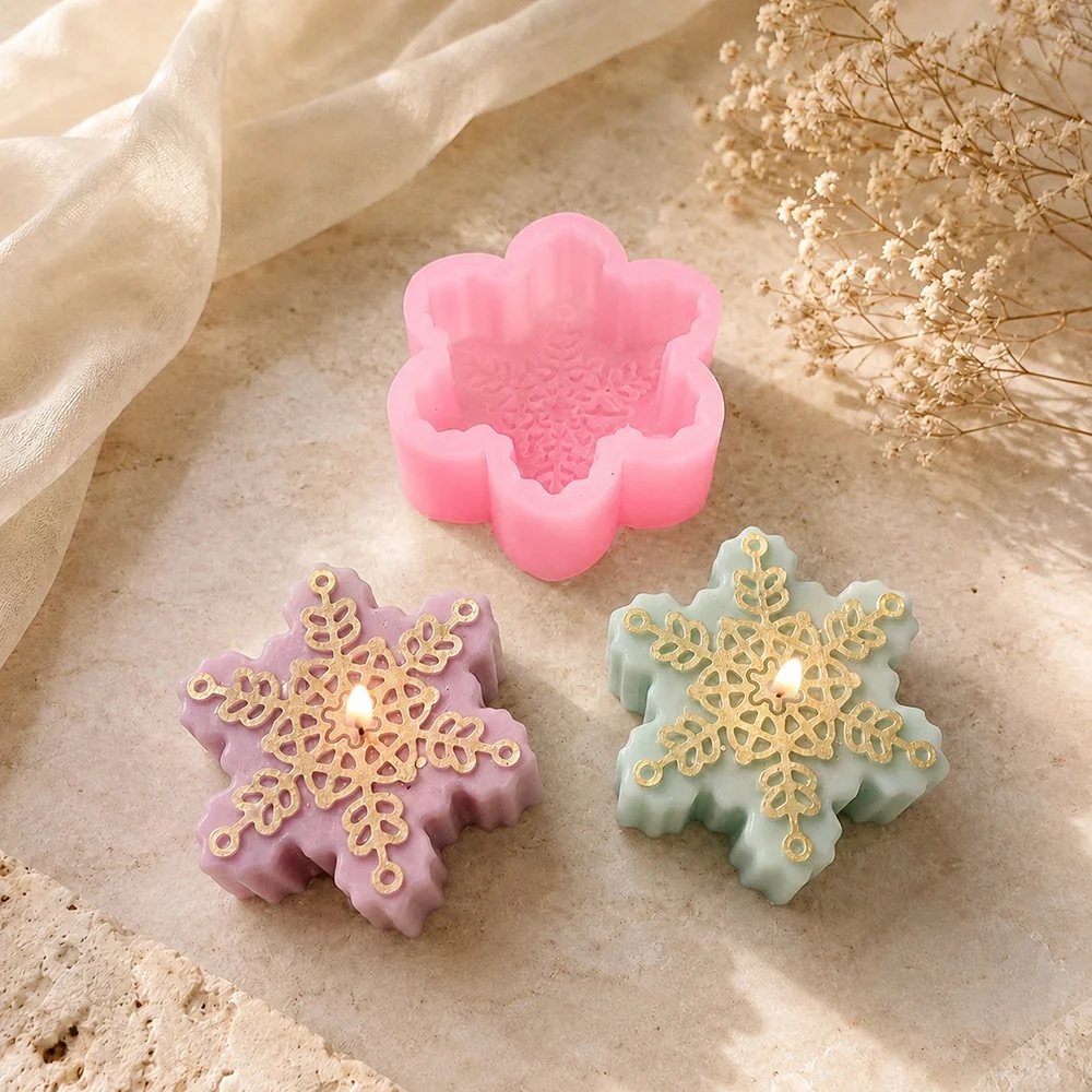 Snowflake Silicone Mold for Candle Making 1666 finished casting from the silicone mold