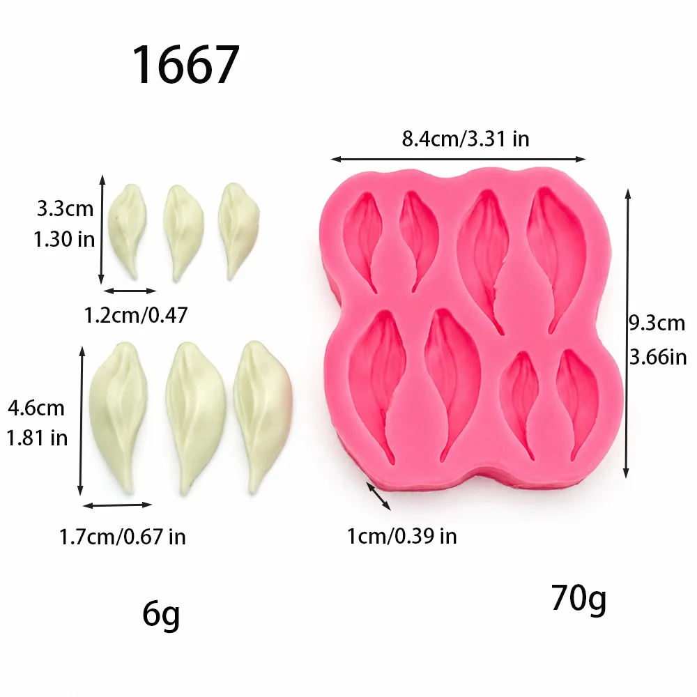 Floral willow leaf Silicone Mold for Candle Making 1667 silicone mold, 3.3cm×1.2cm、4.6cm×1.7cm finished size