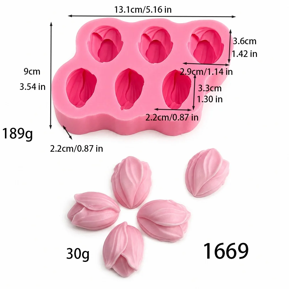 Tulip bud Silicone Mold for Handmade Crafts 1669 silicone mold, 3.6cm×2.9cm、3.3cm×2.2cm finished size