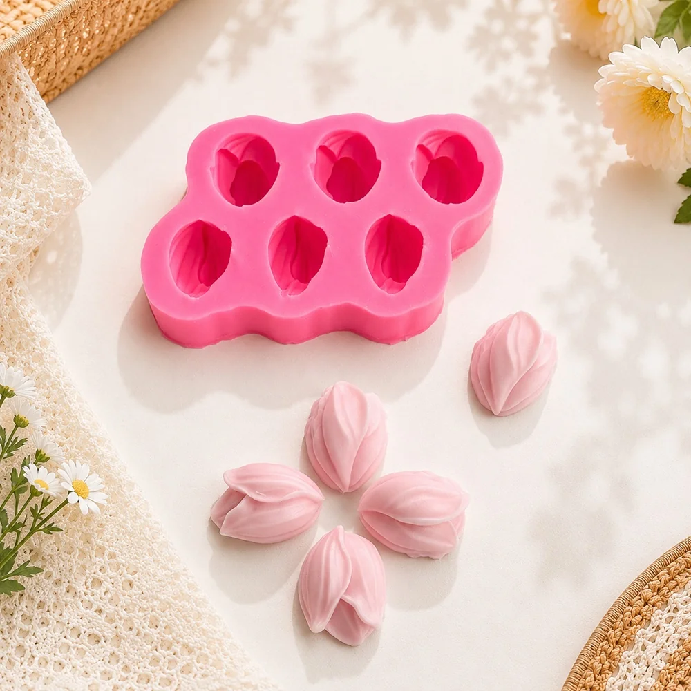 Tulip bud Silicone Mold for Handmade Crafts 1669 silicone mold detail and cavity