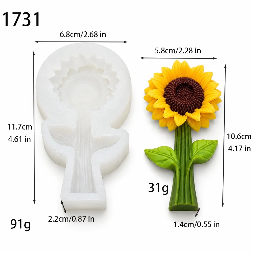 3D Sunflower Silicone Candle Mold 1731 silicone mold, 10.6cm×5.8cm×1.4cm finished size