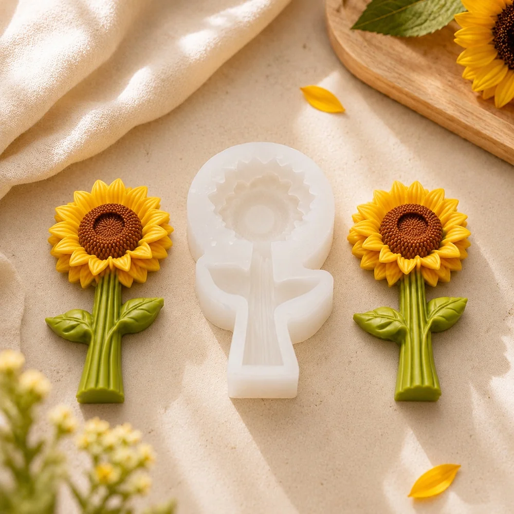 3D Sunflower Silicone Candle Mold 1731 finished casting from the silicone mold