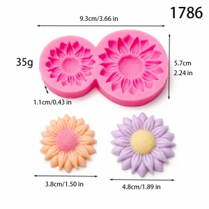 2-Cavity Double Connected Sunflower Flower Silicone Mold for Candle Making 1786