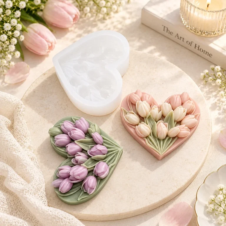 Silicone Candle Mold with Heart-shaped Heart-shaped Tulip Design | Atacado B2B OEM | SKU 1795