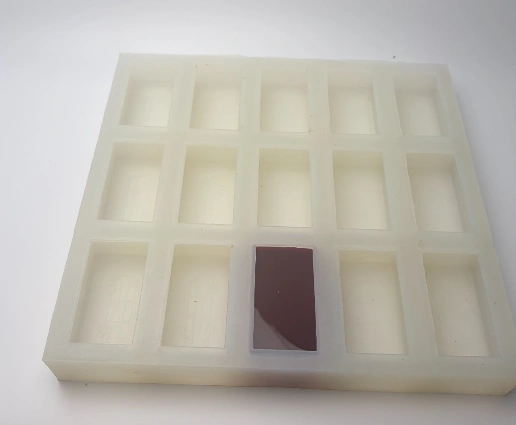 BK Silicone rectangular soap mold with fifteen cavities arranged in three rows of five