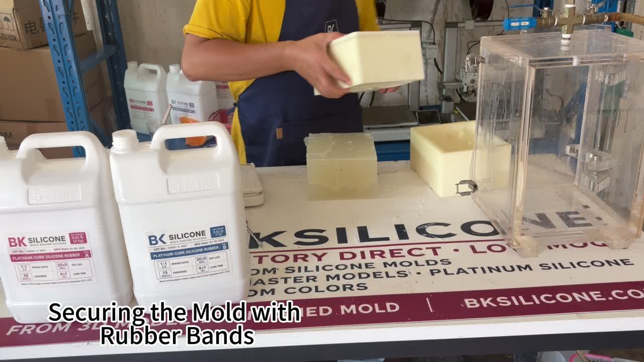 Securing the Mold with Rubber Bands in a BKSILICONE custom silicone mold project
